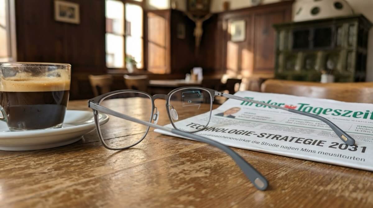 AR Brille auf Wirtshaustisch