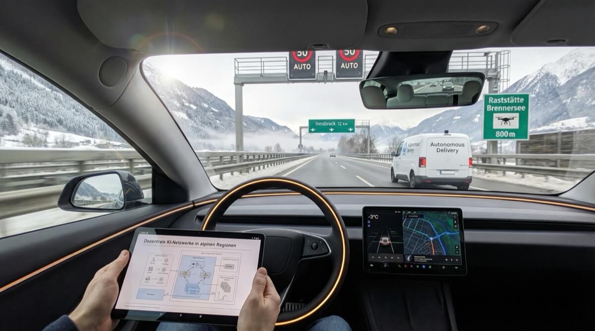 Blick durch Windschutzscheibe auf A13