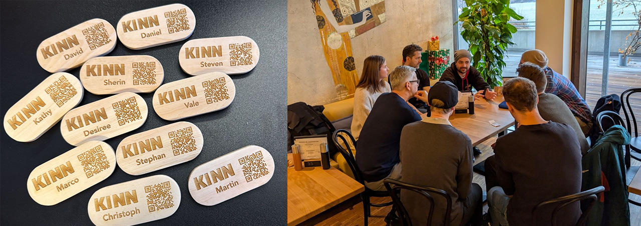 KINN Crew Badges und Thementisch